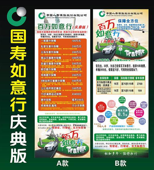 中国人寿保险百万如意行庆典版彩页x架易拉宝产品海报 广告牌